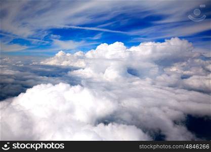 Clouds sea aircraft view aerial dramatic cloudy blue sky
