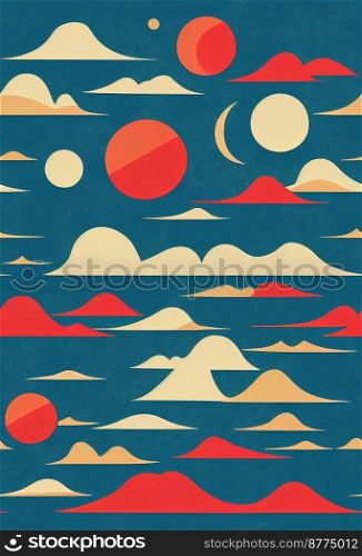 Clouds with colorful suns decorative clean background design 3d illustrated