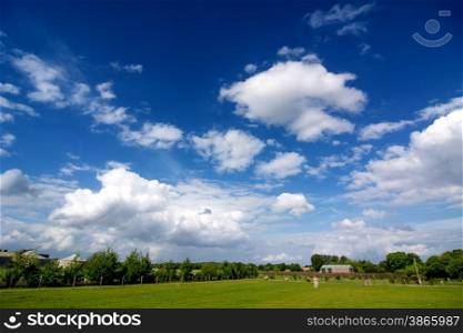 cloudscape above dutch grassland