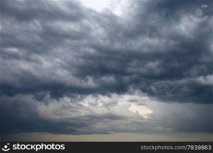 cloudscape with dark rainy clouds in the evening spring sky