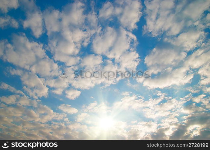 Cloudscape with rising sun can be used for background