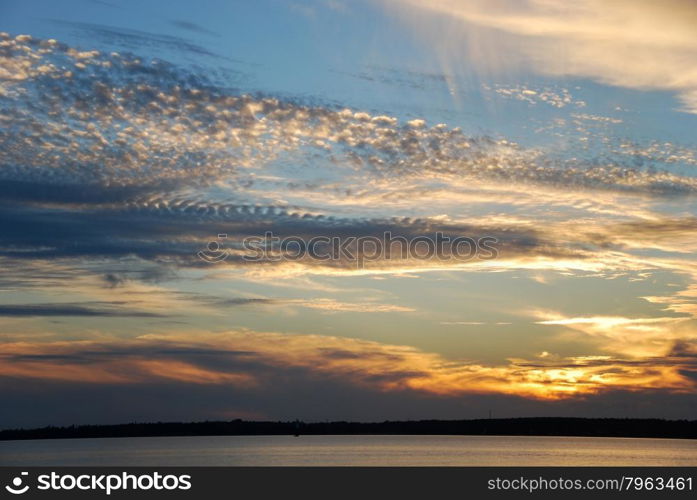 Cloudscape with unusual formations at sunset at the Baltic Sea in Sweden