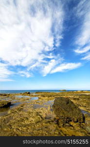 cloudy beach light water in lanzarote isle foam rock spain landscape stone sky