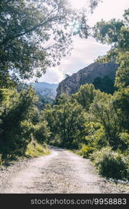 cloudy day in the mountains of the natural park of the ports, in tarragona  spain . Photograph taken from a trail of the trekking path