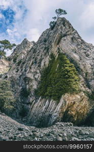 cloudy day in the mountains of the natural park of the ports, in tarragona  spain . Photograph taken from a trail of the trekking path