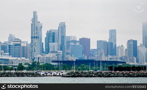 cloudy day over cityscape in chicago illinois 