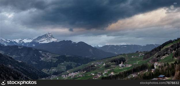Cloudy evening in Dolomites mountains. Italian Dolomites