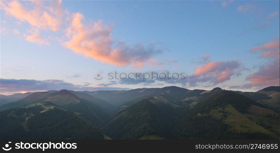 Cloudy mountain sunset. Carpathian mountains, Ukraine