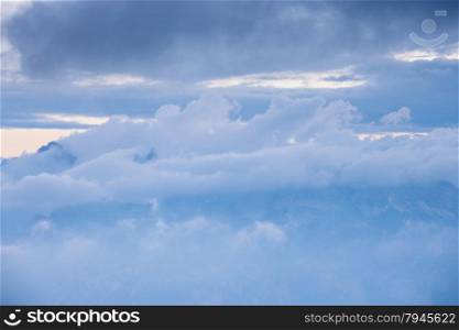 Cloudy mountains sunrise, Val di Fassa, Italian Dolomites