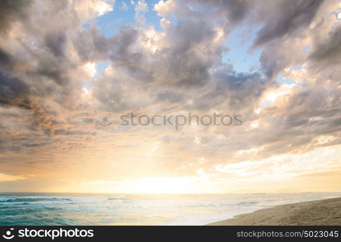 Cloudy sea sunset. Dramatic cloudy sunset at seaside