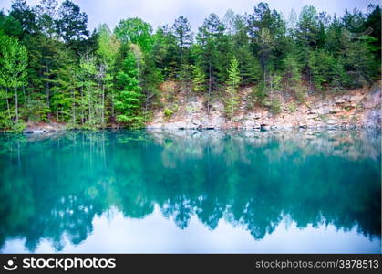 cloudy skies and reflections at a quarry