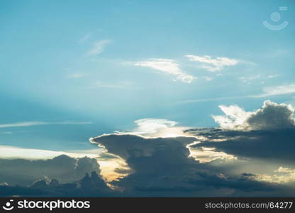 cloudy sky and blue clear sky clouds and sunburst or sun beam at twilight background