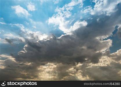 cloudy sky and blue clear sky clouds and sunburst or sun beam at twilight background