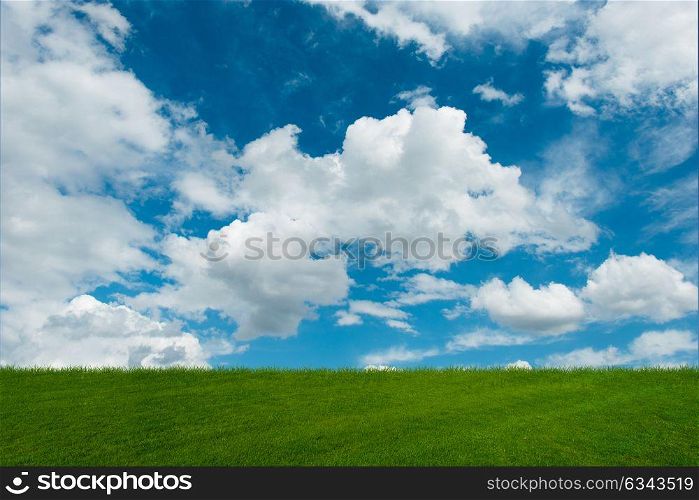 Cloudy sky and green grass in nature concept- 3D rendering