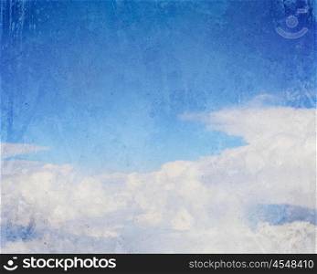 Cloudy sky. Old painting with cloudy blue sky as a background