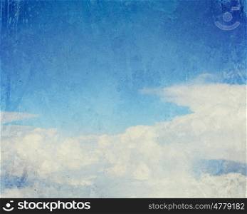 Cloudy sky. Old painting with cloudy blue sky as a background