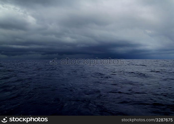 cloudy stormy day in the blue ocean sea seascape