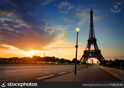 Cloudy sunrise in Paris over Eiffel Tower, France