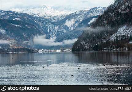 Cloudy winter Alpine lake Grundlsee view (Austria)