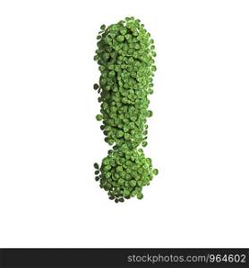 clover exclamation point - 3d spring symbol isolated on white background. This alphabet is perfect for creative illustrations related but not limited to Nature, ecology, environment...