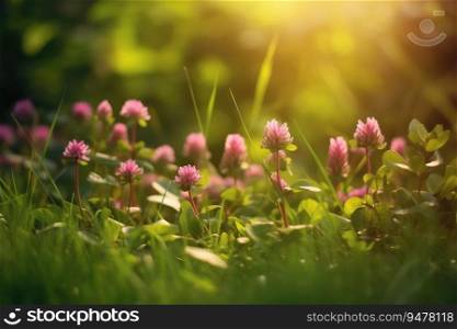 Clover flowers in nature on a natural background.Generative AI