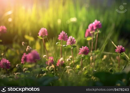 Clover flowers in nature on a natural background.Generative AI