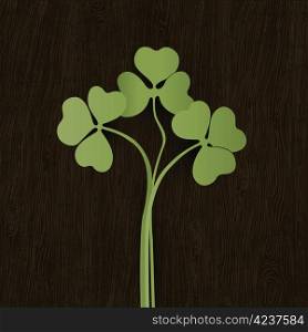 Clover leaves on wooden weathered texture. Vector, EPS10.