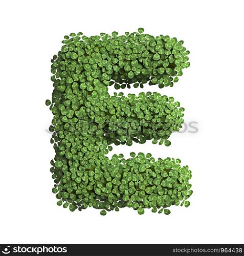 clover letter E - large 3d spring font isolated on white background. This alphabet is perfect for creative illustrations related but not limited to Nature, ecology, environment...