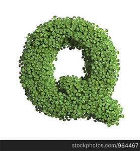 clover letter Q - large 3d spring font isolated on white background. This alphabet is perfect for creative illustrations related but not limited to Nature, ecology, environment...