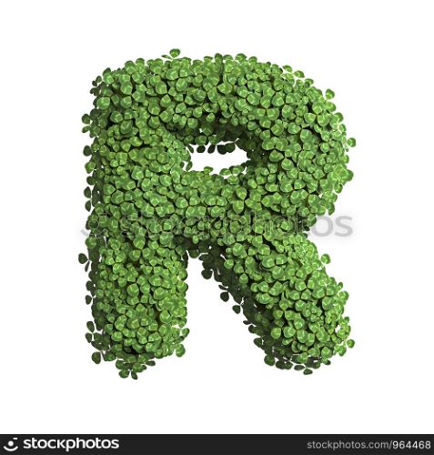 clover letter R - Capital 3d spring font isolated on white background. This alphabet is perfect for creative illustrations related but not limited to Nature, ecology, environment...