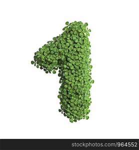clover number 1 - 3d spring digit isolated on white background. This alphabet is perfect for creative illustrations related but not limited to Nature, ecology, environment...