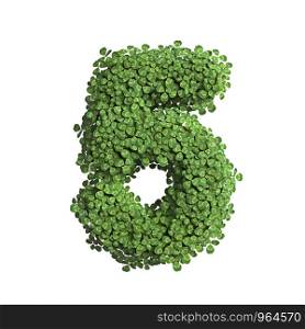clover number 5 - 3d spring digit isolated on white background. This alphabet is perfect for creative illustrations related but not limited to Nature, ecology, environment...