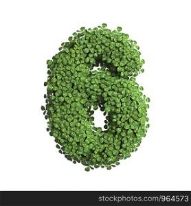 clover number 6 - 3d spring digit isolated on white background. This alphabet is perfect for creative illustrations related but not limited to Nature, ecology, environment...