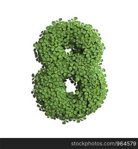 clover number 8 - 3d spring digit isolated on white background. This alphabet is perfect for creative illustrations related but not limited to Nature, ecology, environment...