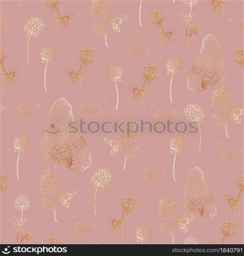 Clover. Rose gold. Vector seamless pattern. Decorative elegant background. Clover. Rose gold. Vector seamless pattern