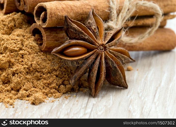 Cloves, anise and cinnamon isolated on white background