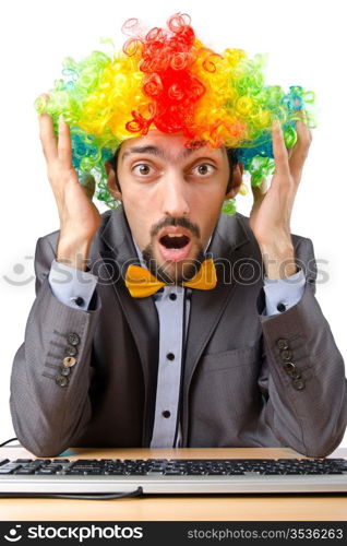 Clown businessman isolated on the white