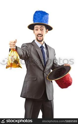 Clown businessman isolated on the white