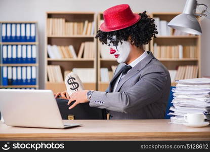 Clown businessman working in the office