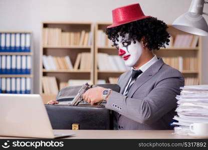 Clown businessman working in the office