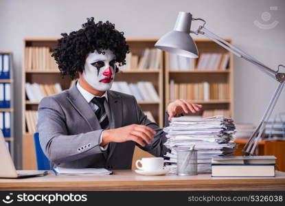 Clown businessman working in the office