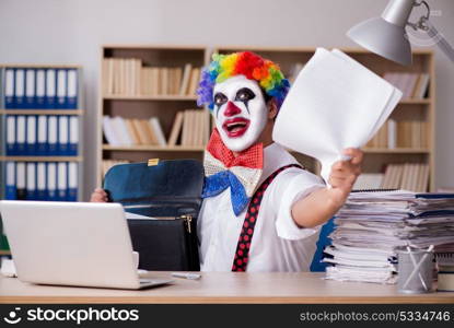 Clown businessman working in the office