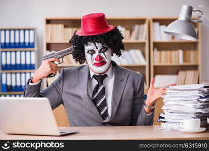 Clown businessman working in the office