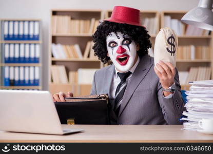 Clown businessman working in the office