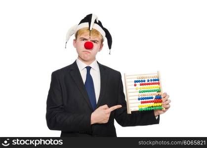 Clown with abacus isolated on white