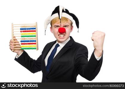 Clown with abacus isolated on white