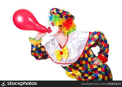 Clown with balloons isolated on white