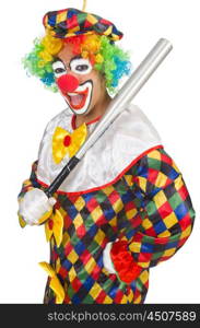 Clown with baseball bat isolated on white