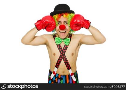 Clown with boxing gloves isolated on the white