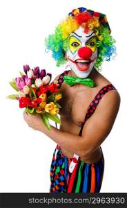 Clown with flowers on white